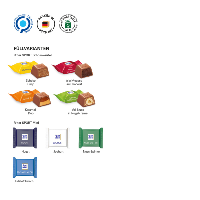 Adventskalender quadratisch Ritter SPORT Schokowürfel