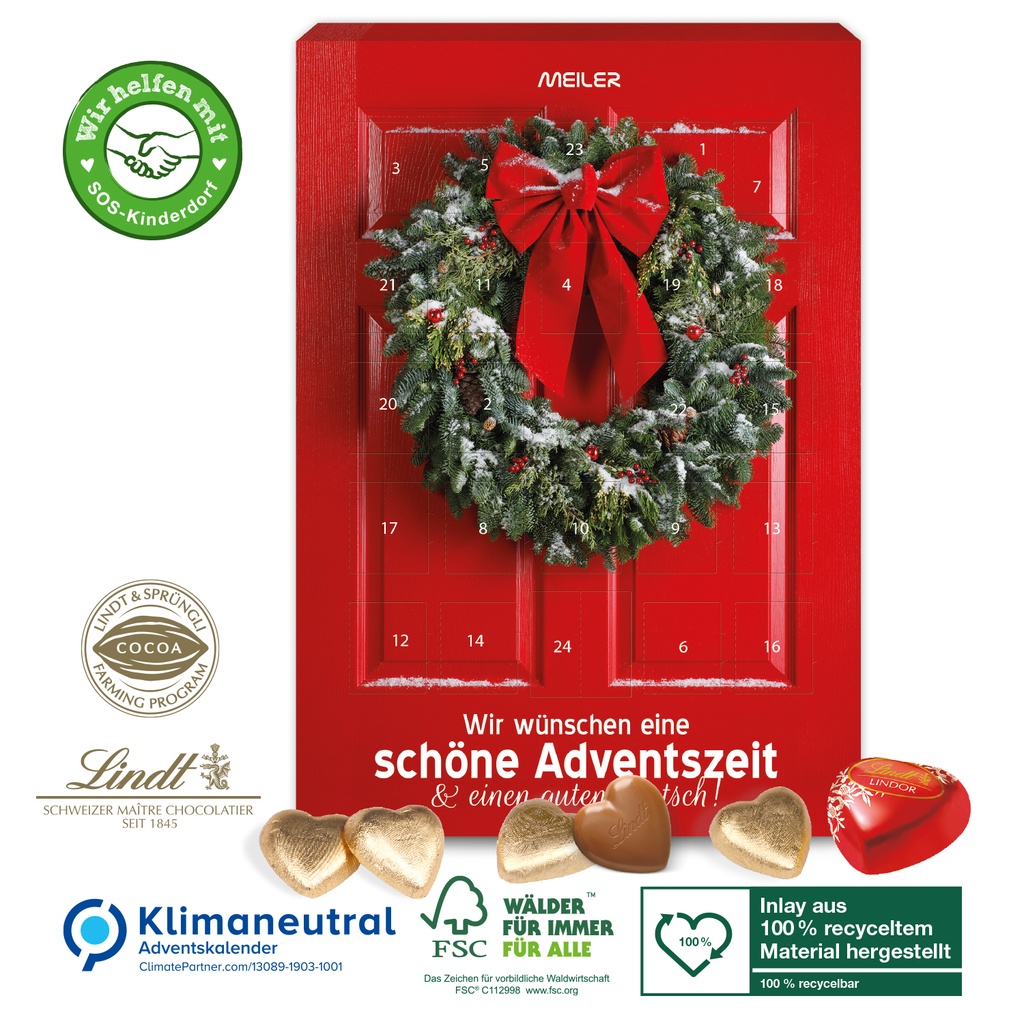 Wand-Adventskalender Lindt-Herzen