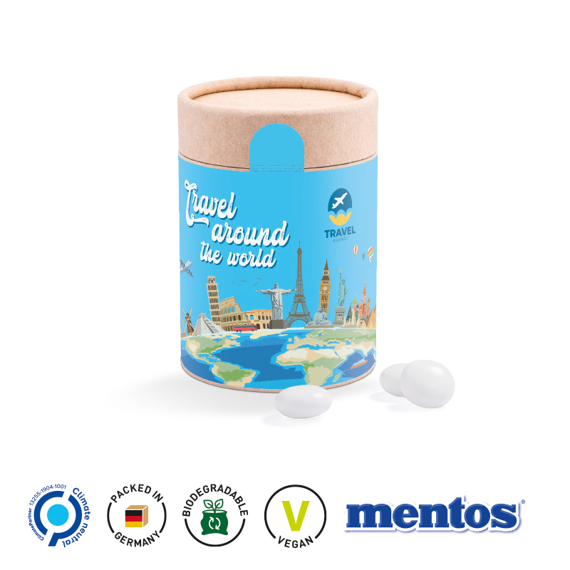 Papierdose Eco Maxi mit Mentos Kaudragees Fruit