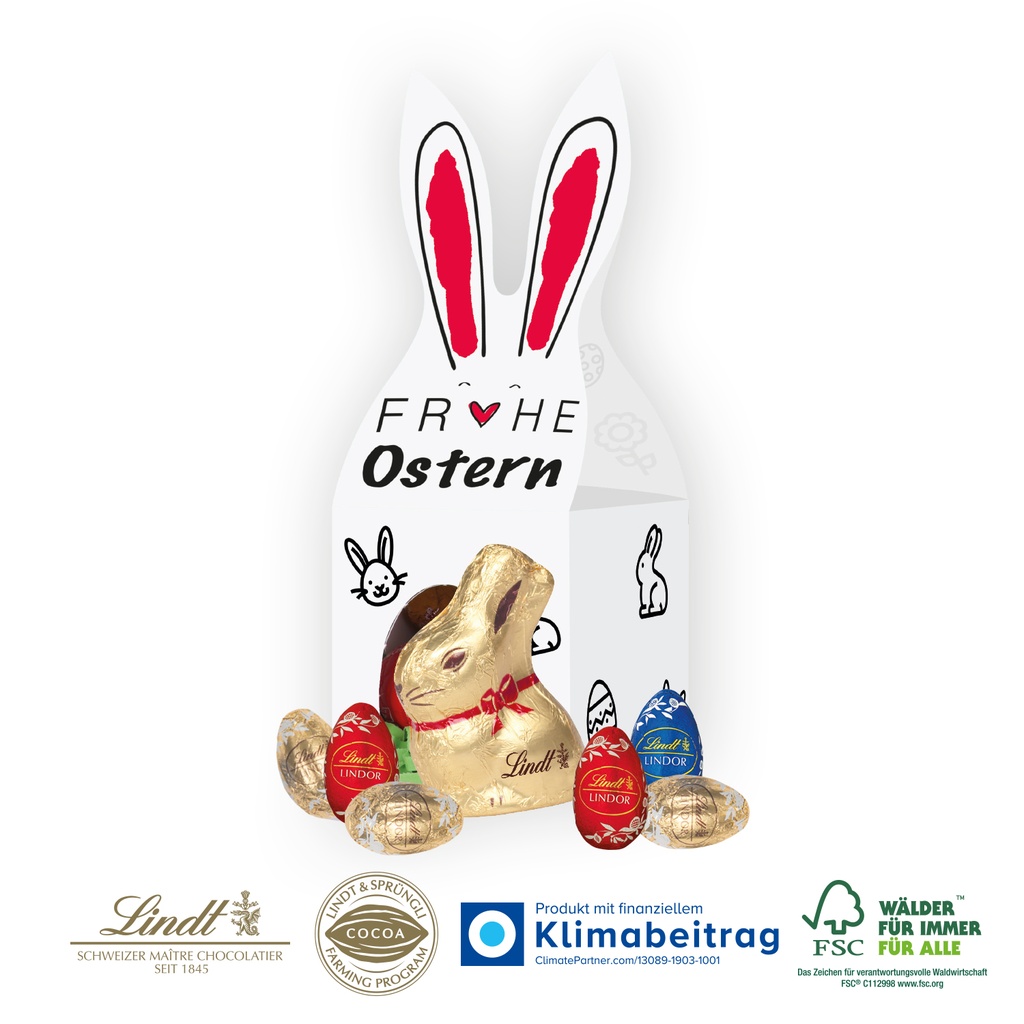 3D Präsent „Häschen“ mit Lindt Eier und Goldhase