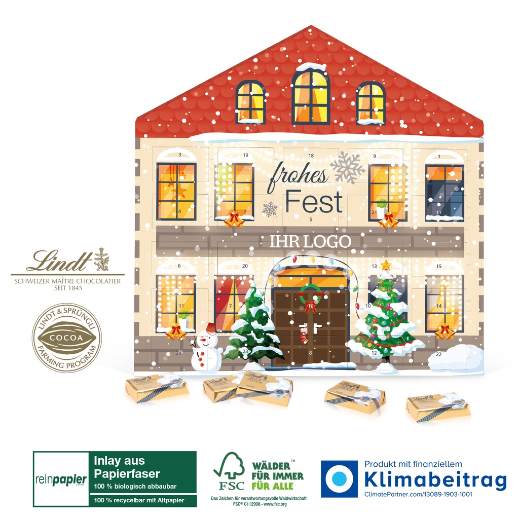 Adventskalenderhaus Organic mit Lindt Täfelchen